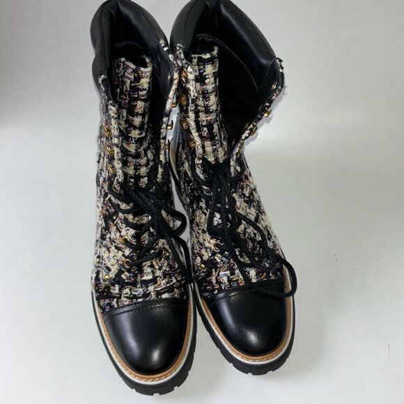 NEW Tory Burch Miller lug sole tweed boot Sz 9 lace up Moto - Picture 8 of 12